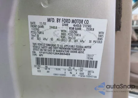 2006 Ford Escape Xlt/Xlt Sport z USA, uszkodzony, nr VIN 1FMYU93126KB65489